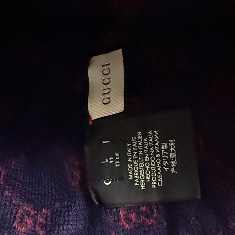 Gucci Dark Blue & Burgundy GG Knit Beanie - Picture 2 of 6